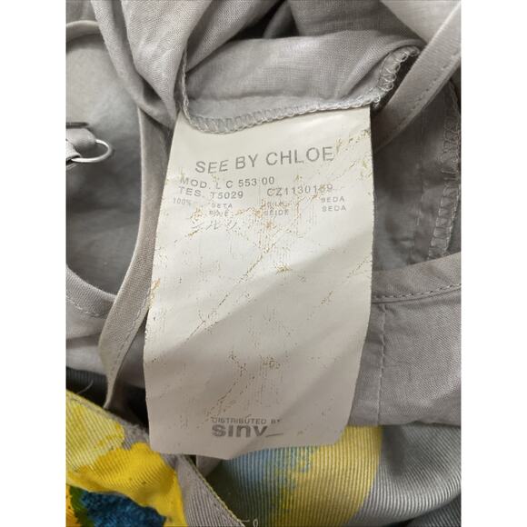 See By Chloe Short Dolman Sleeve Blouse Top Silk Abstract Print Square Neck 10 M - Picture 8 of 9